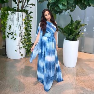 Fashion Nova One Shoulder Blue Tie-Dye Dress